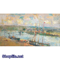 Tranh sơn dầu nước ngoài con thuyền to